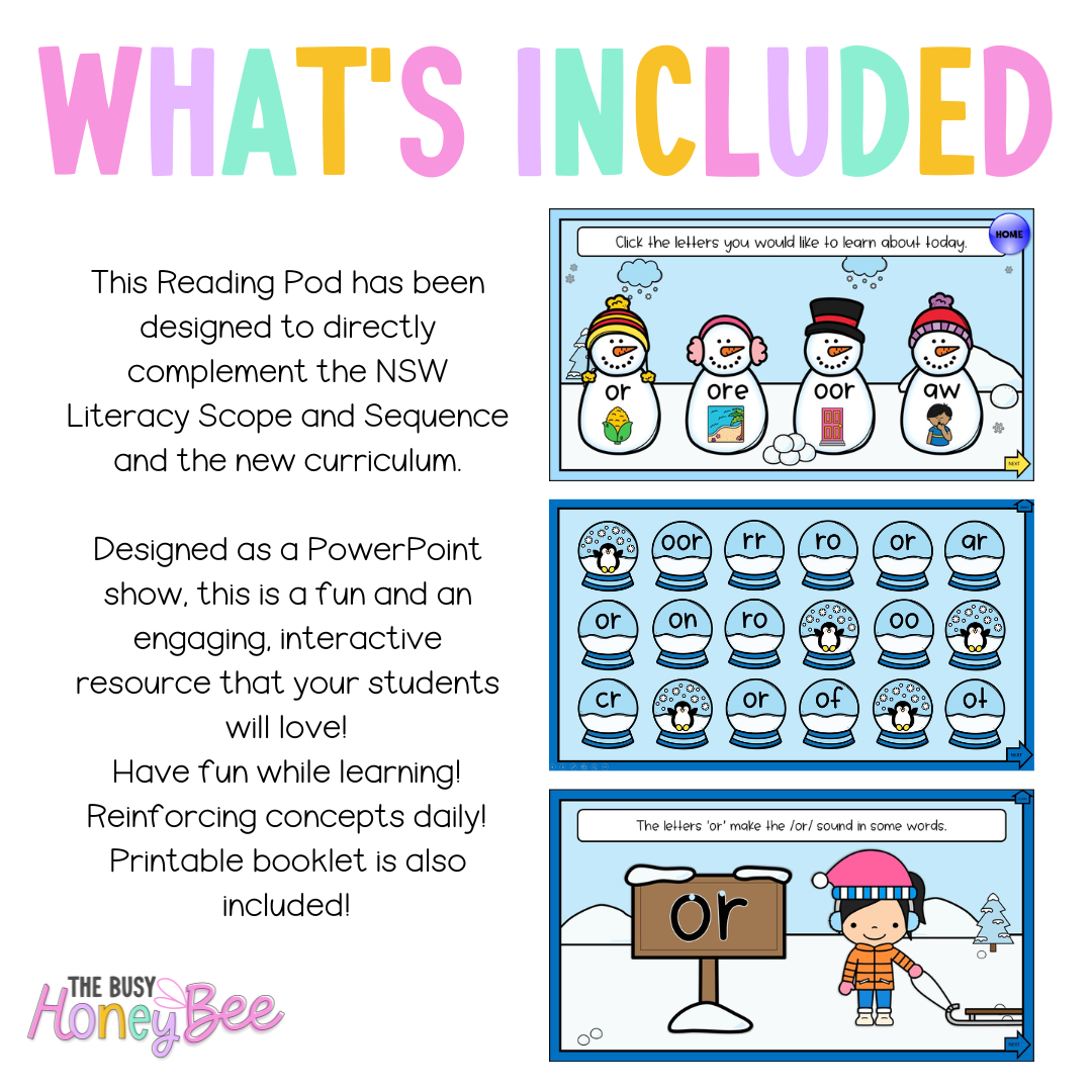 Stage 1 Year A - Year 1 Reading Pod 8 - or, oor, ore and aw