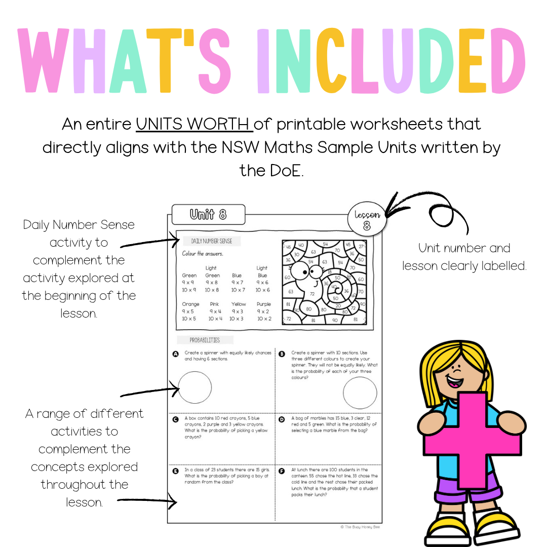 Multi Age 3-6 Year B NSW Maths Worksheets Unit 8