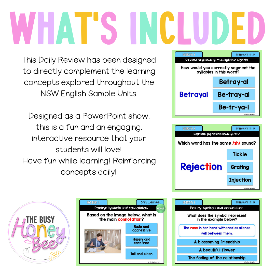 Stage 3 Year A Australian | NSW English Daily Review | Warm-Up Unit 4 Week 1