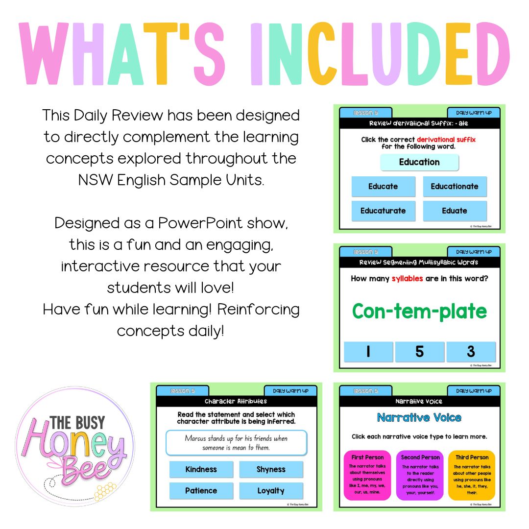 Stage 3 Year A Australian | NSW English Daily Review | Warm-Up Unit 1 Week 2