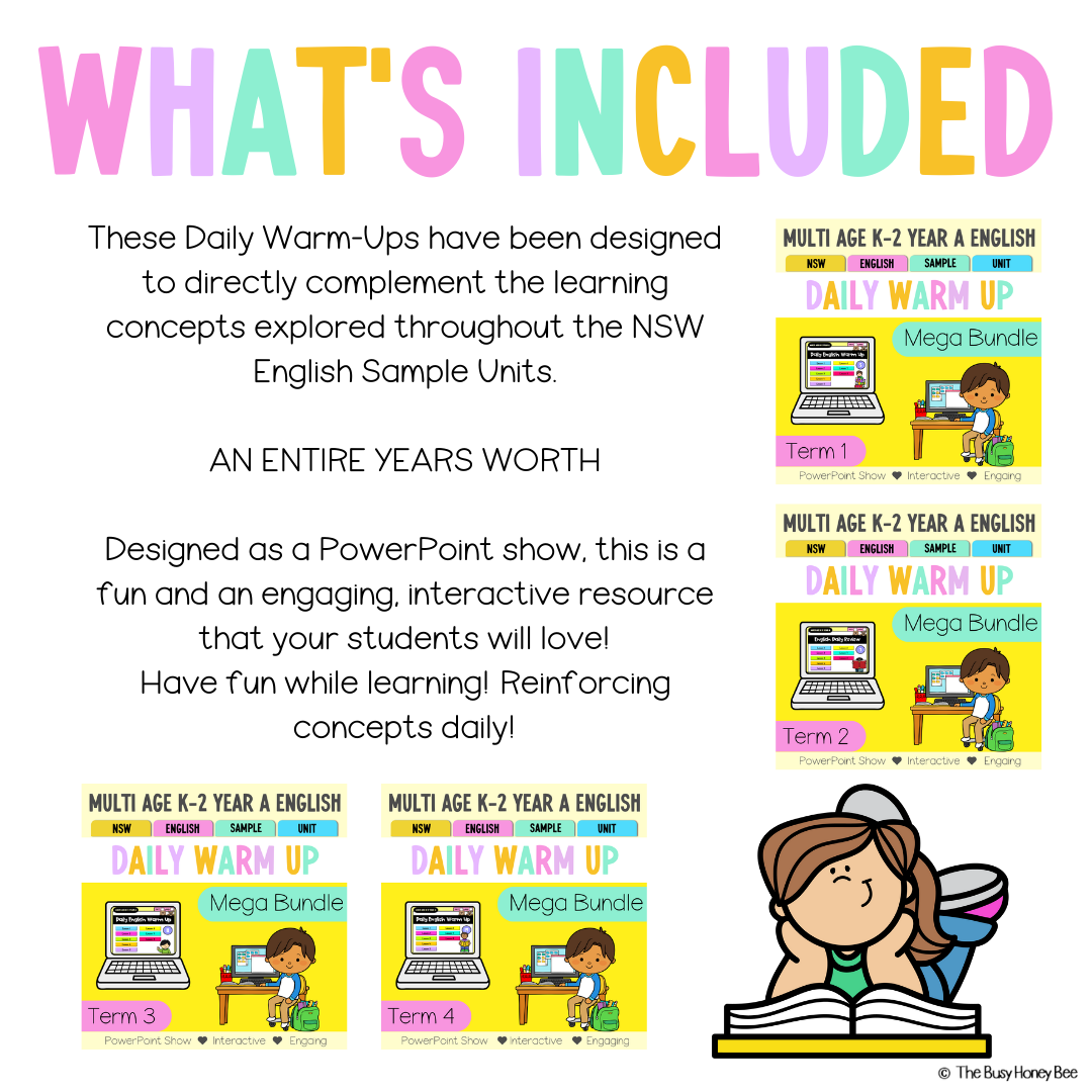 Multi Age K-2 Year A Ultimate English Australian | NSW English Daily Review | Warm-Up Mega Bundle