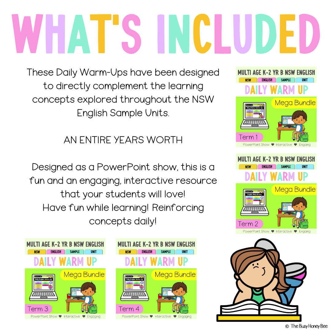 Multi Age K-2 Year B Ultimate English Australian | NSW English Daily Review | Warm-Up Mega Bundle