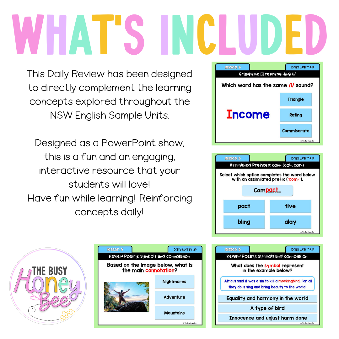 Stage 3 Year A Australian | NSW English Daily Review | Warm-Up Unit 4 Week 3