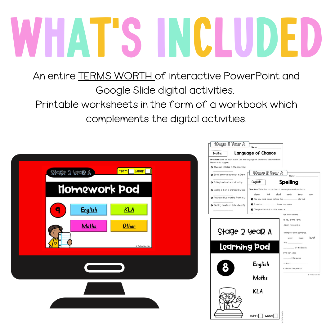 Stage 2 Year A Homework/Learning Pods Term 2 Mega Bundle