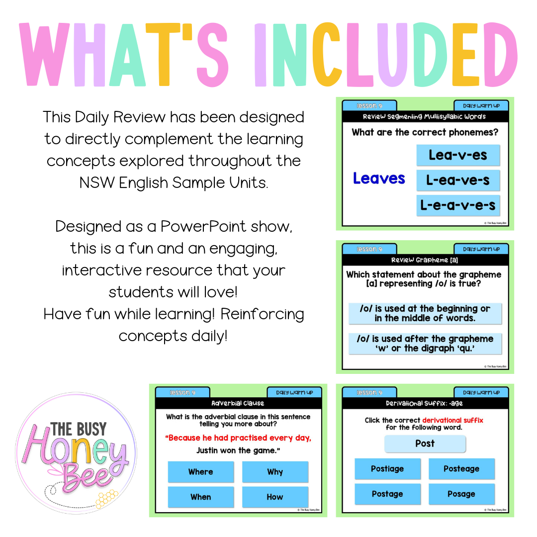 Stage 3 Year A Australian | NSW English Daily Review | Warm-Up Unit 1 Week 3