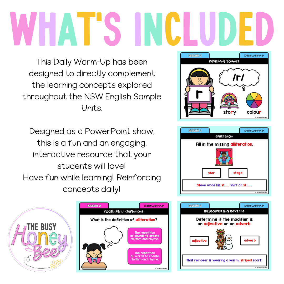 Stage 1 Year B Australian | NSW English Daily Review | Daily Warm Unit 35
