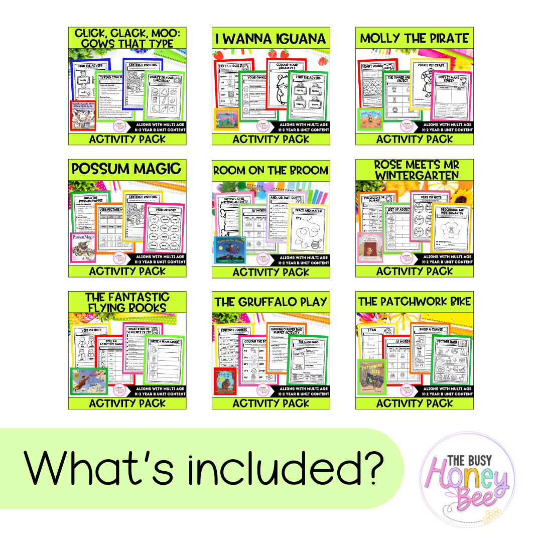 Multi Age K-2 Year B Term 3 English Activity Packs Mega Bundle