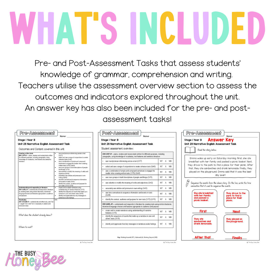 Stage 1 Year B English Pre- and Post-Assessment Unit 28