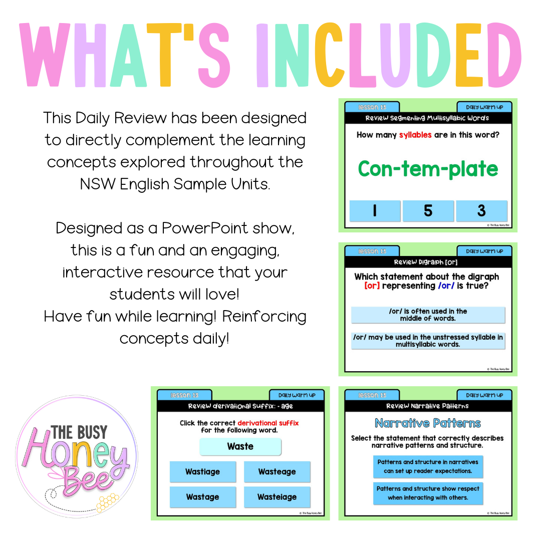Stage 3 Year A Australian | NSW English Daily Review | Warm-Up Unit 1 Week 4