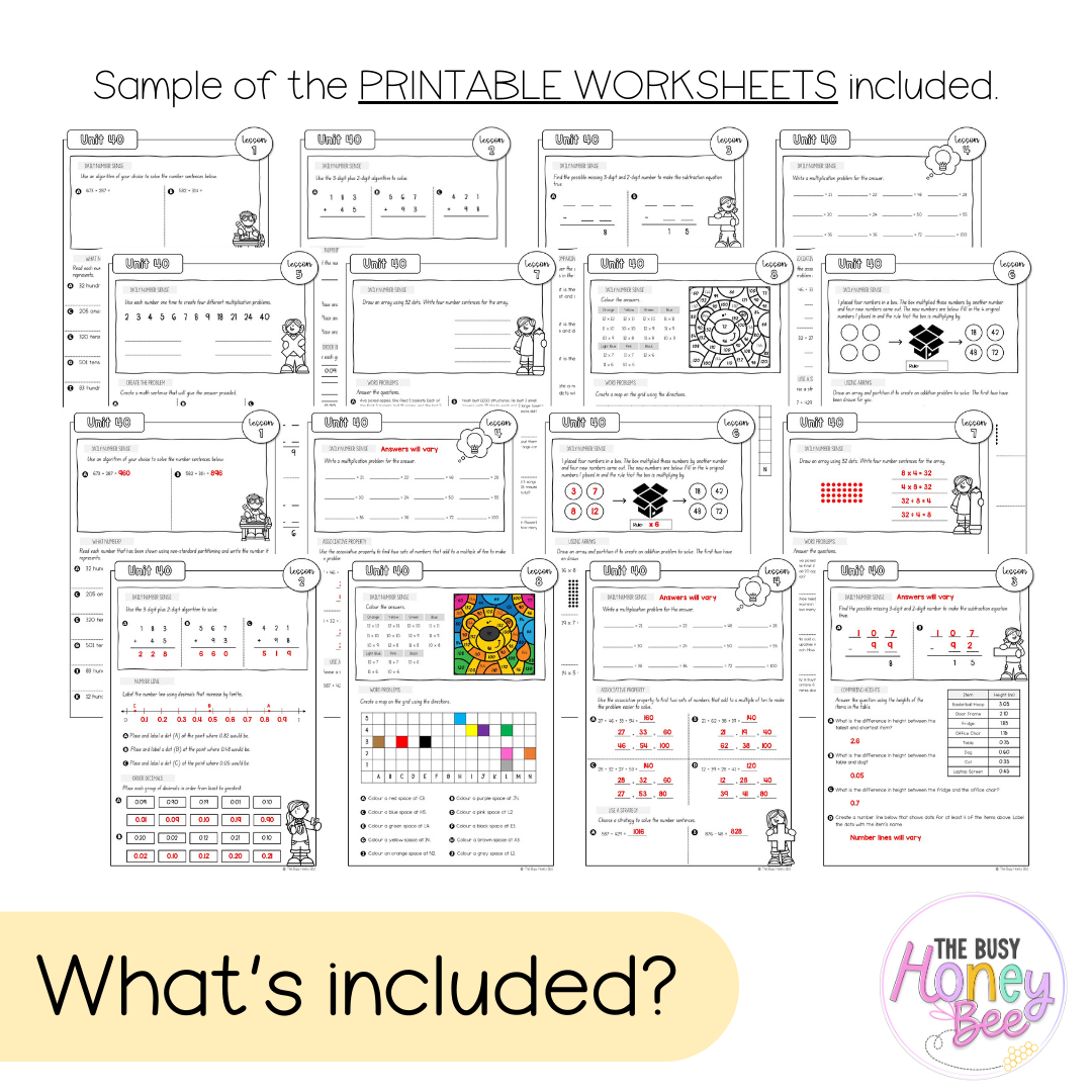 Stage 2 Year B NSW Maths Worksheets Unit 40