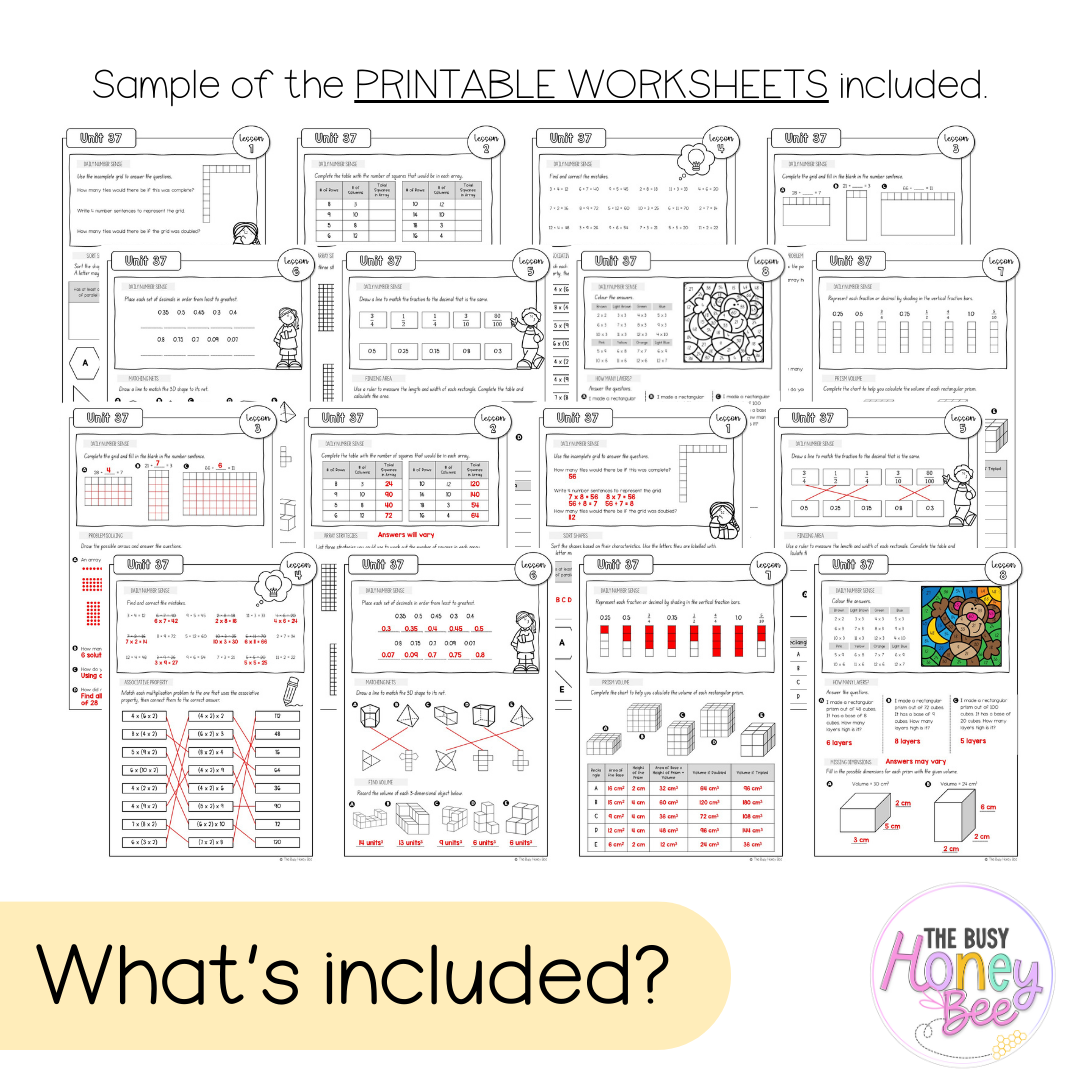 Stage 2 Year B NSW Maths Worksheets Unit 37