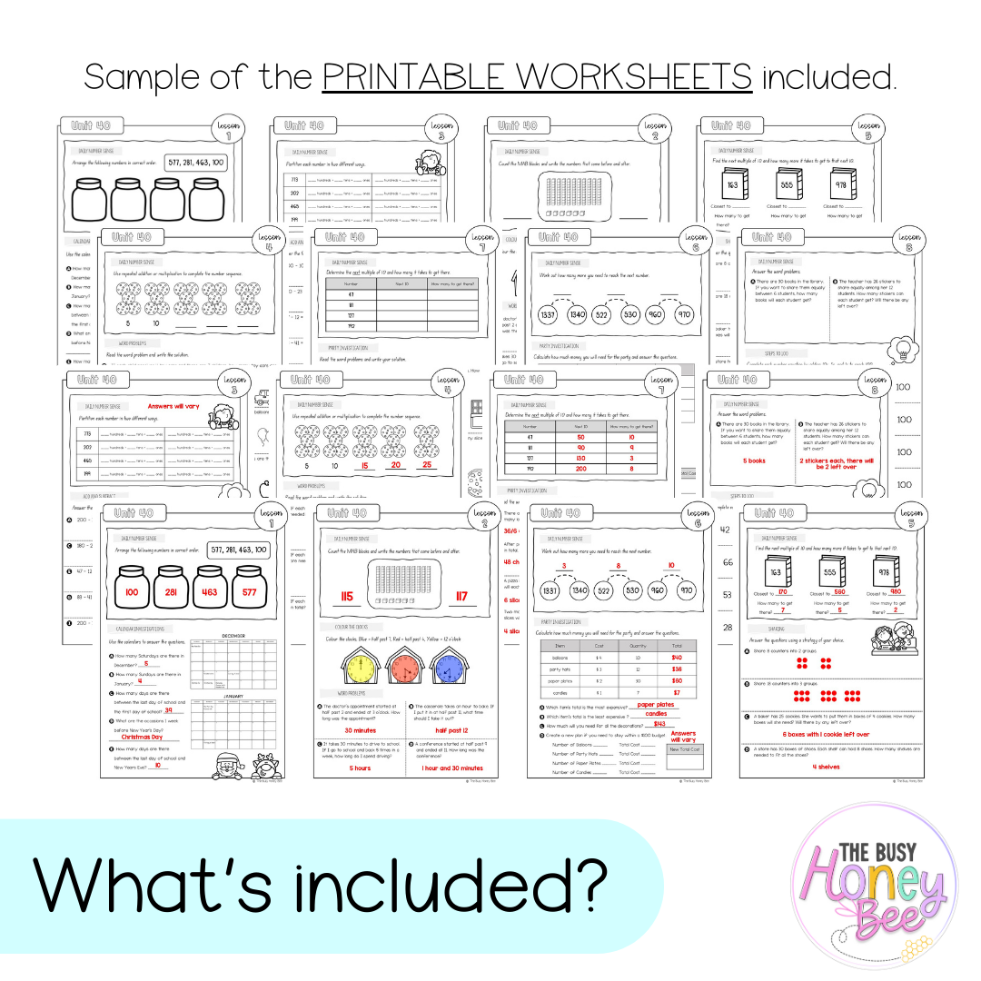 Stage 1 Year B NSW Maths Worksheets Unit 40