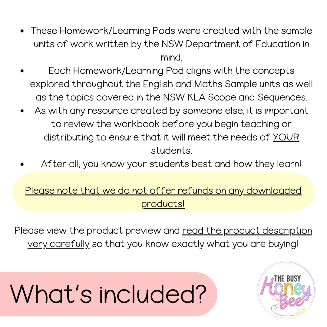 Stage 2 Year A Homework/Learning Pods Term 2 Mega Bundle