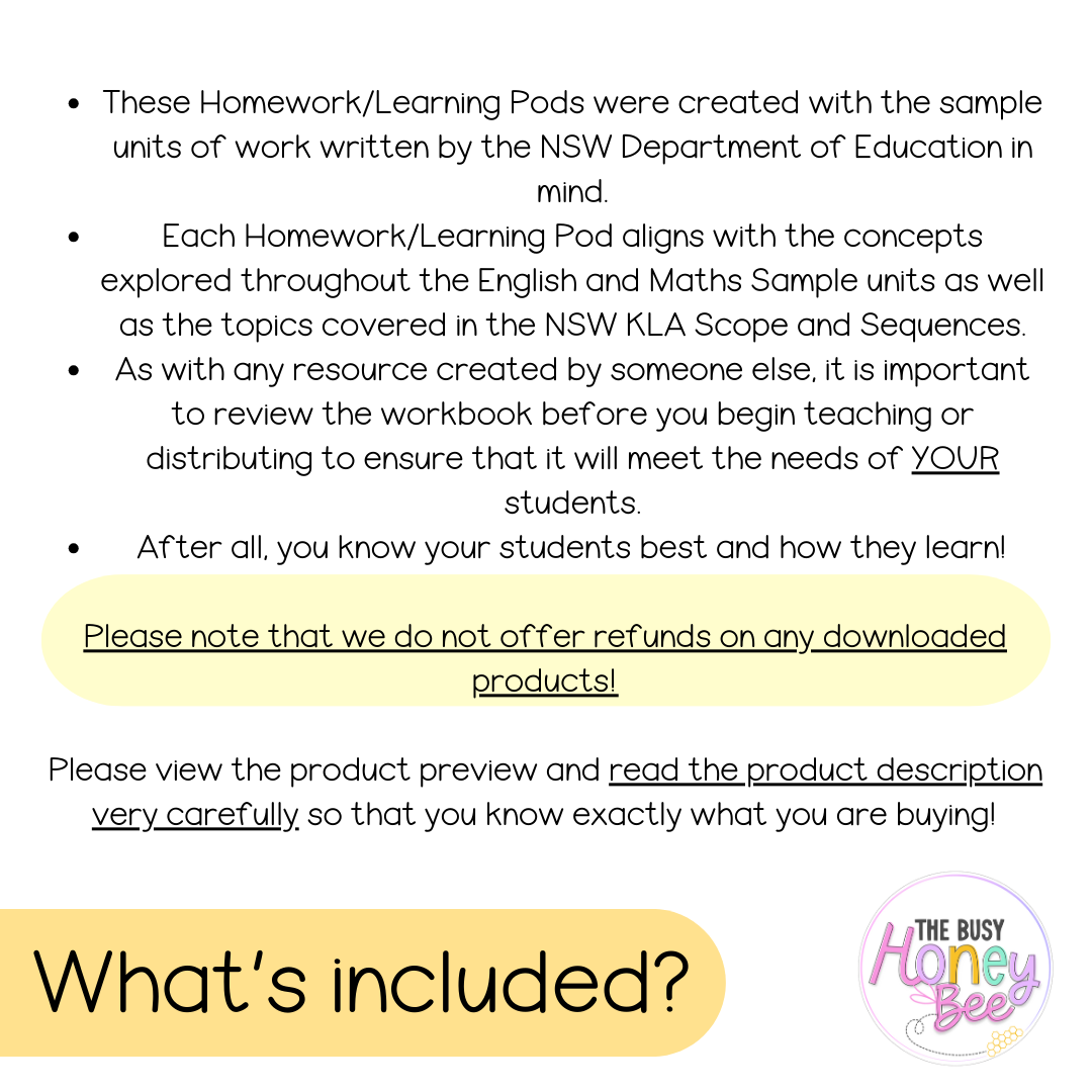 Stage 2 Year B Homework/Learning Pods Term 2 Mega Bundle