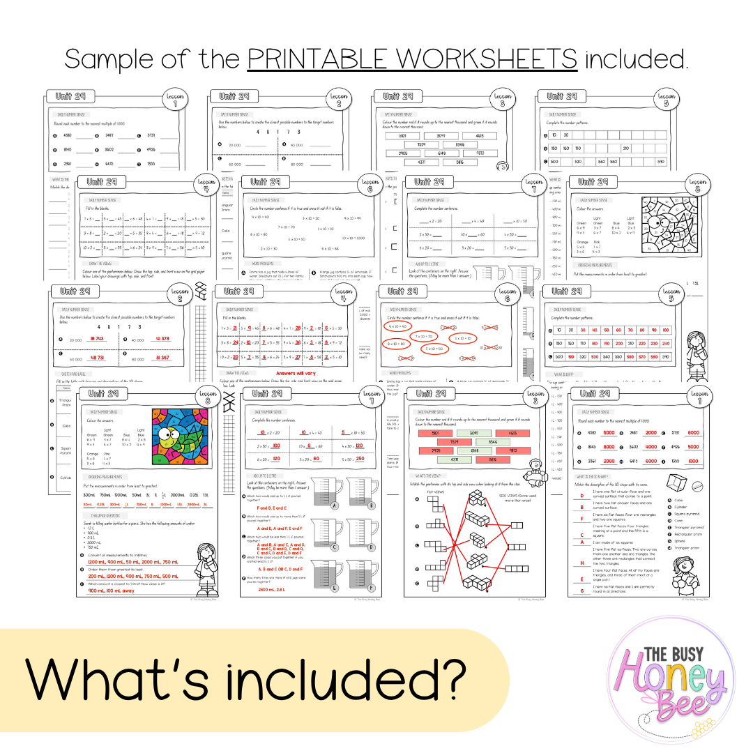 Stage 2 Year B NSW Maths Worksheets Unit 29
