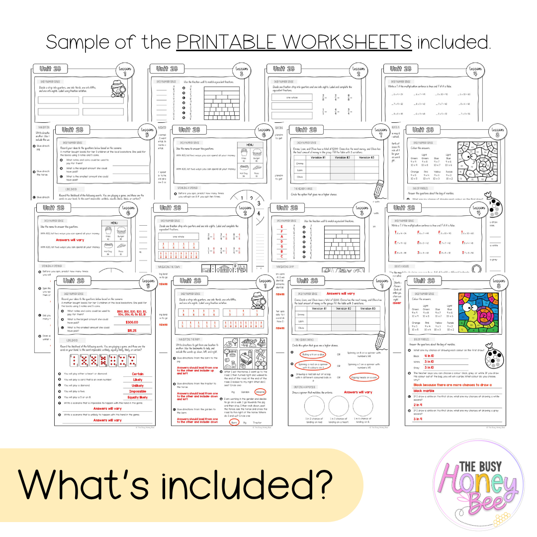 Stage 2 Year B NSW Maths Worksheets Unit 28