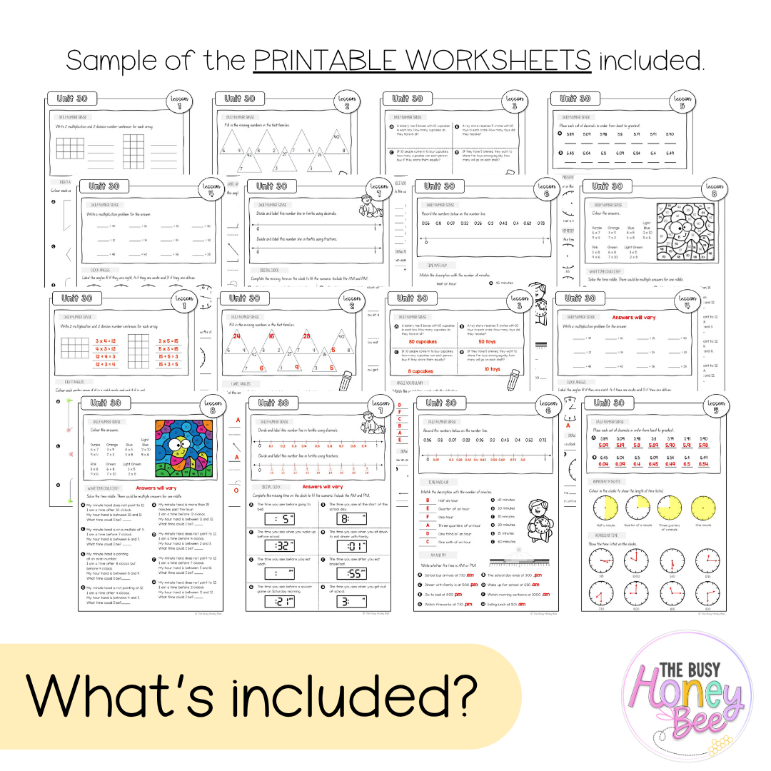 Stage 2 Year B NSW Maths Worksheets Unit 30