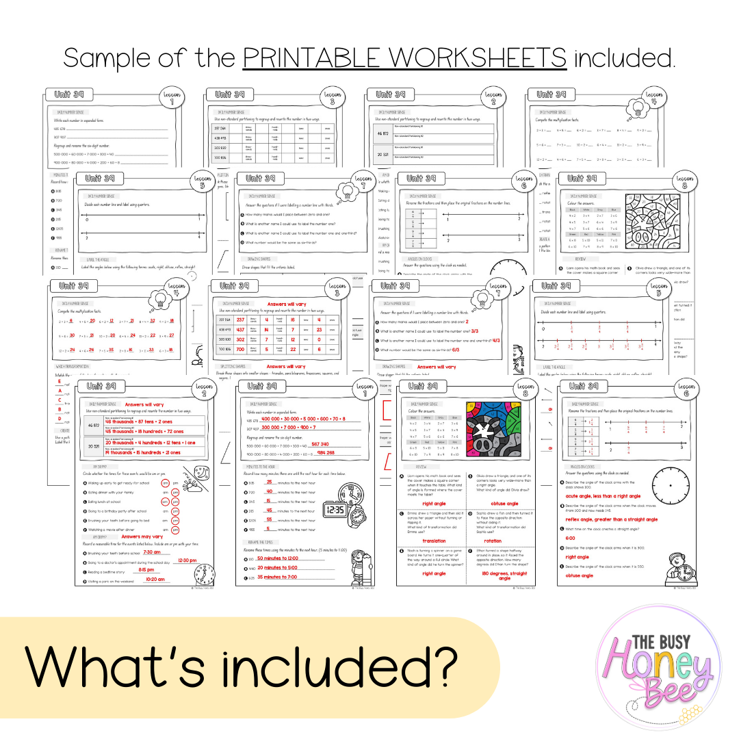 Stage 2 Year B NSW Maths Worksheets Unit 39