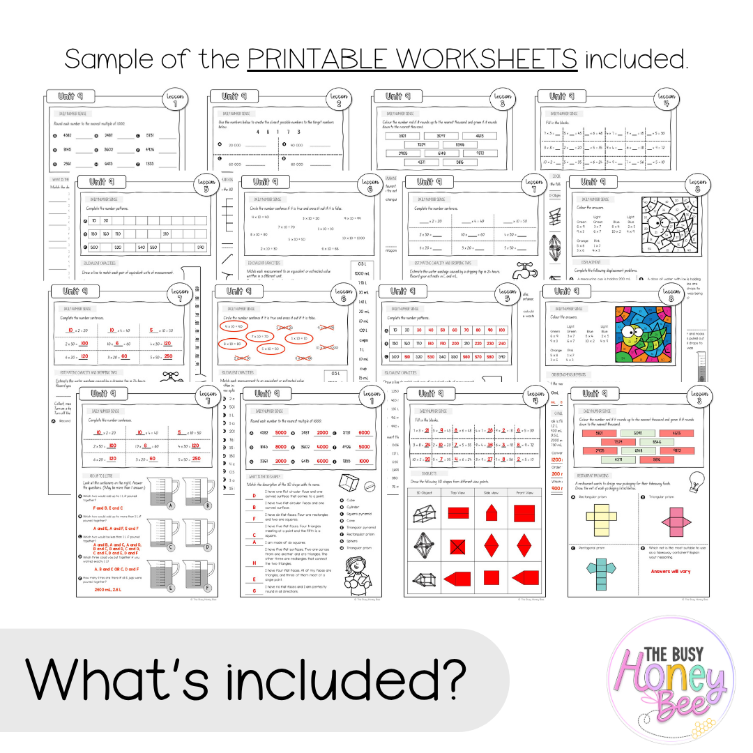 Multi Age 3-6 Year B NSW Maths Worksheets Unit 9