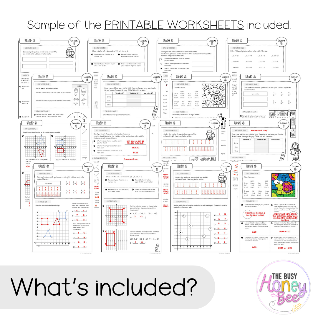 Multi Age 3-6 Year B NSW Maths Worksheets Unit 8