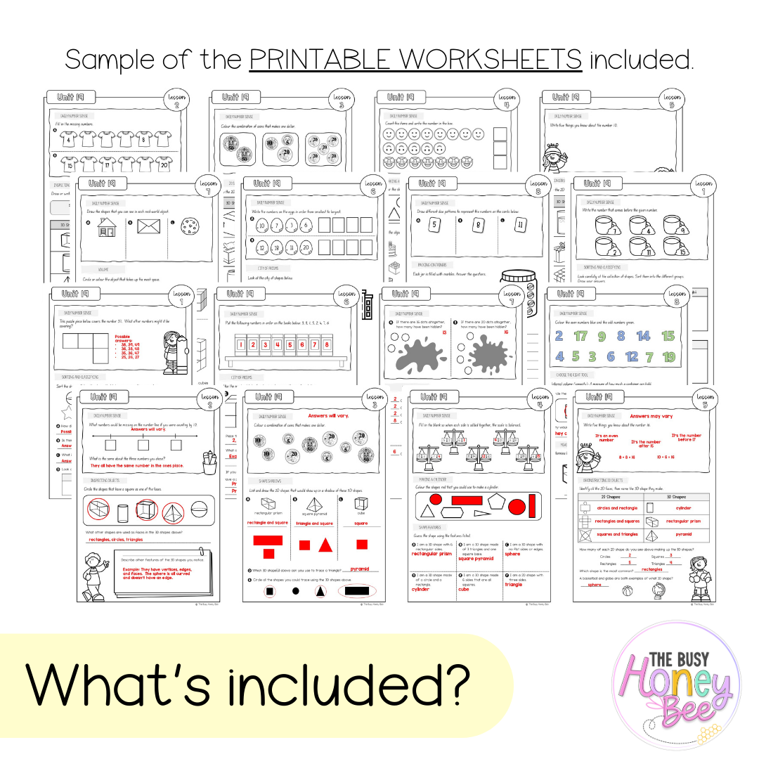 Multi Age K-2 Year A NSW Maths Worksheets Unit 19