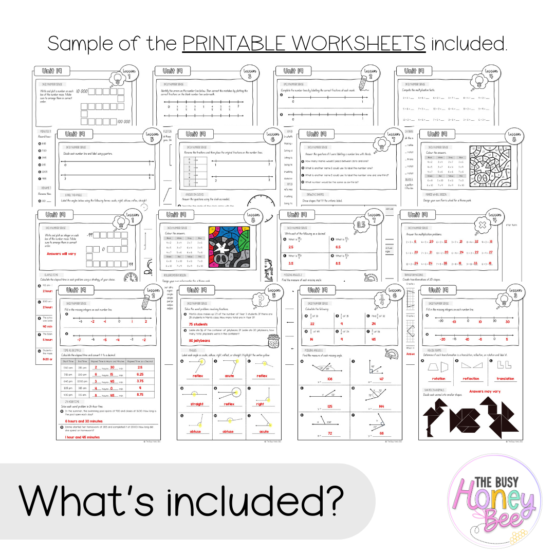 Multi Age 3-6 Year B NSW Maths Worksheets Unit 19