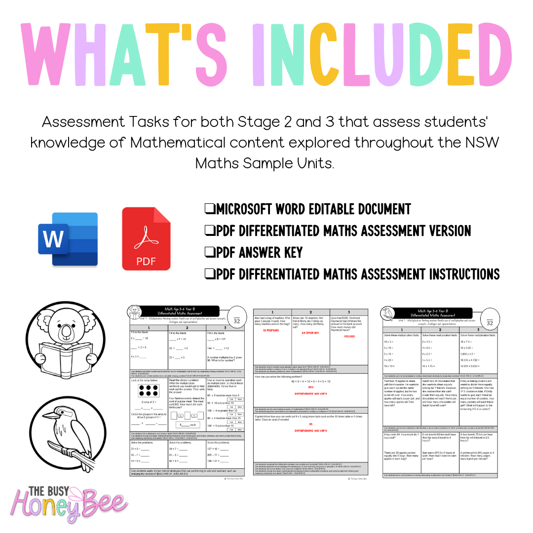 Multi Age 3-6 Year B Differentiated NSW Maths Assessment Unit 7