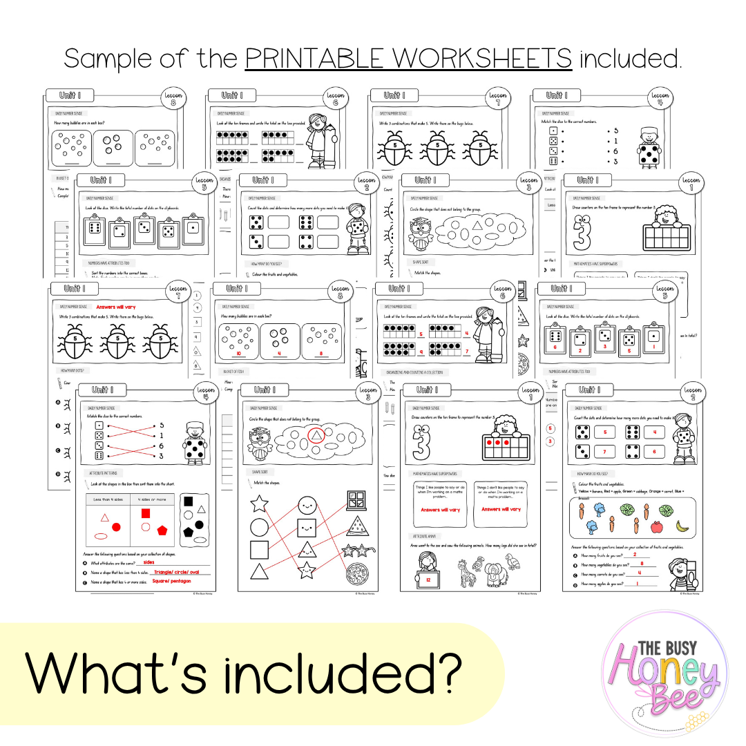 Multi Age K-2 Year A NSW Maths Worksheets Unit 1