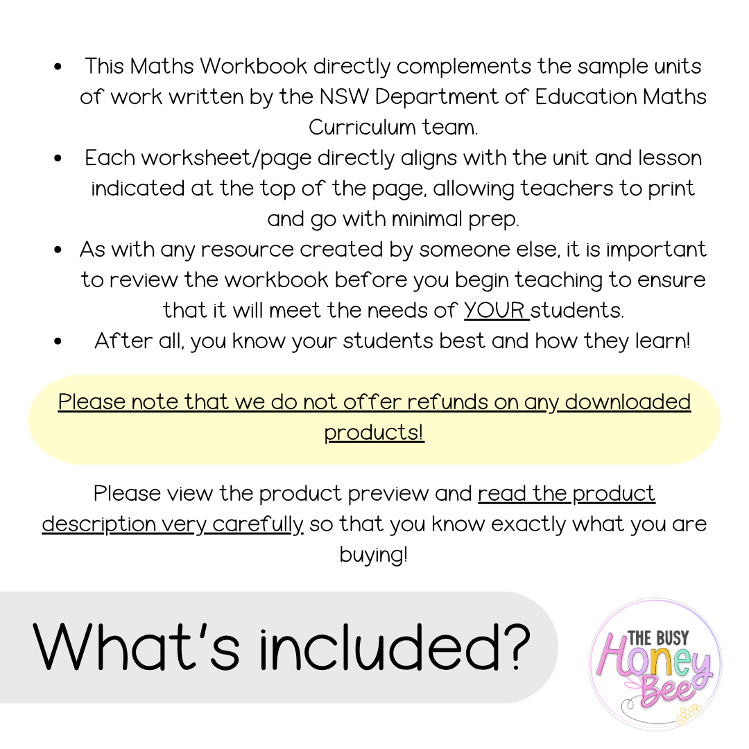 Multi Age 3-6 Year B NSW Maths Worksheets Unit 7