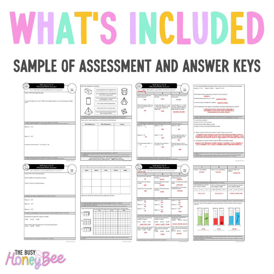 Multi Age 3-6 Year B Differentiated NSW Maths Assessment Unit 9