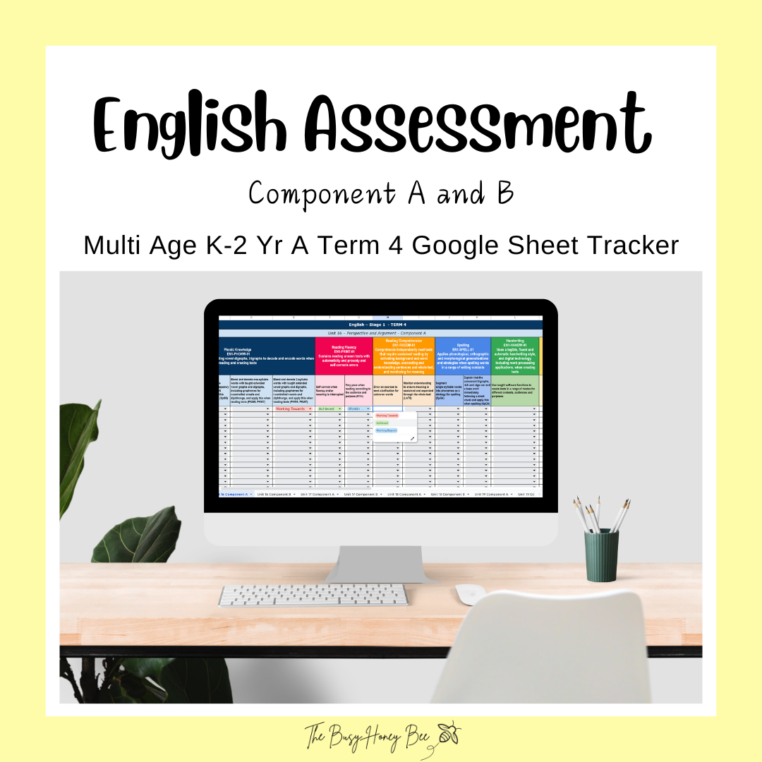 Multi Age K-2 Year A NSW Term 4 English Assessment Overview Google Sheet