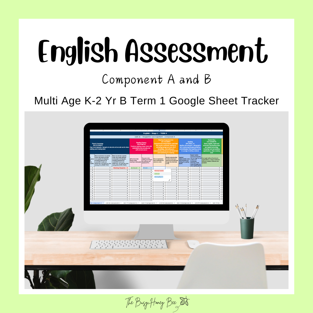 Multi Age K-2 Year B NSW Term 1 English Assessment Overview Google Sheet