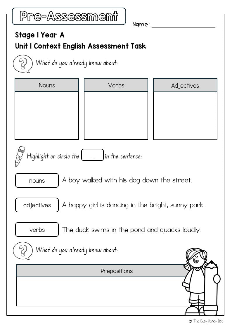 Stage 1 Year A English Pre- and Post-Assessment Unit 1