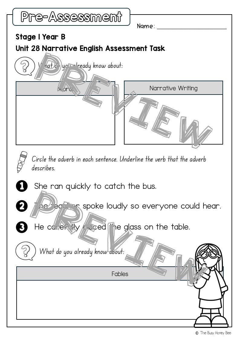 Stage 1 Year B English Pre- and Post-Assessment Unit 28