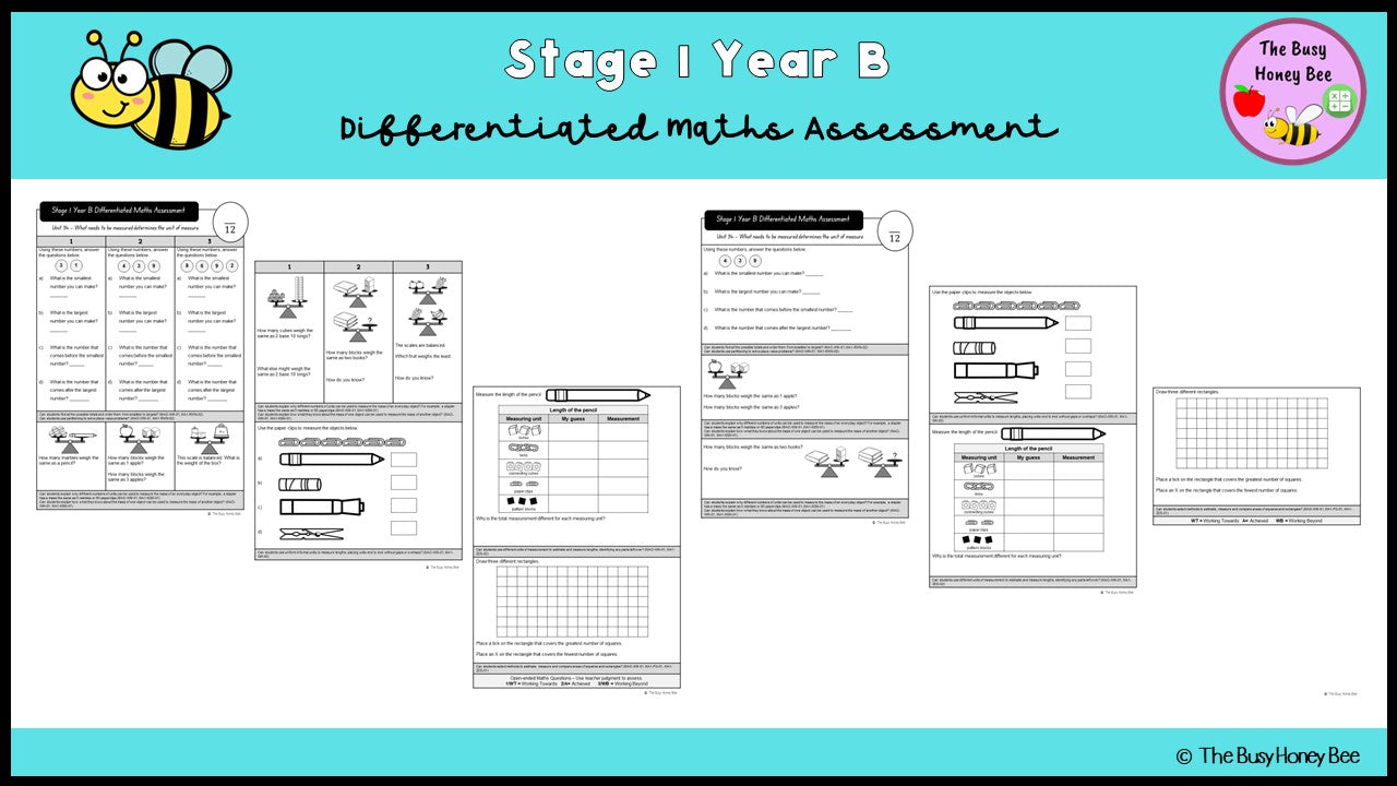 Stage 1 Year B Differentiated Maths Assessment Unit 34