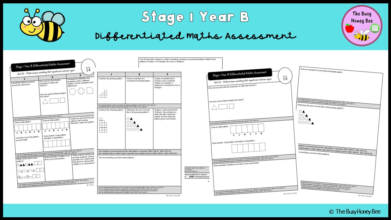 Stage 1 Year B Differentiated Maths Assessment Unit 22