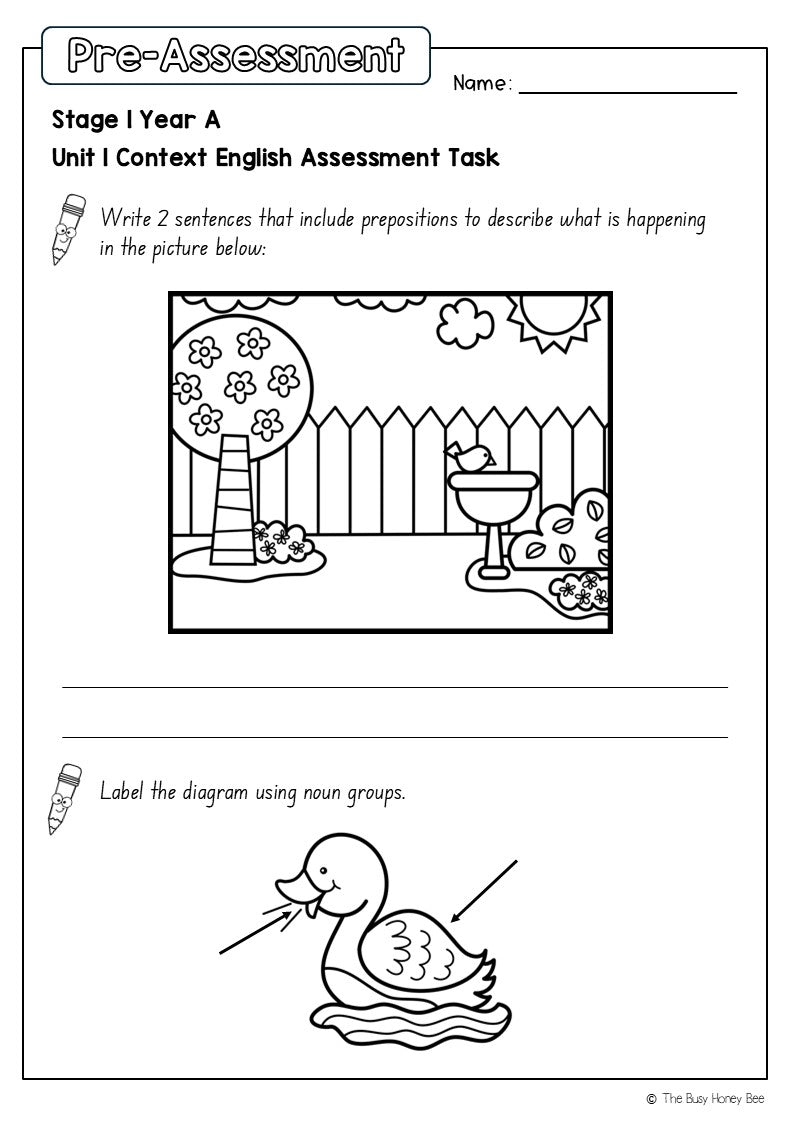 Stage 1 Year A English Pre- and Post-Assessment Unit 1