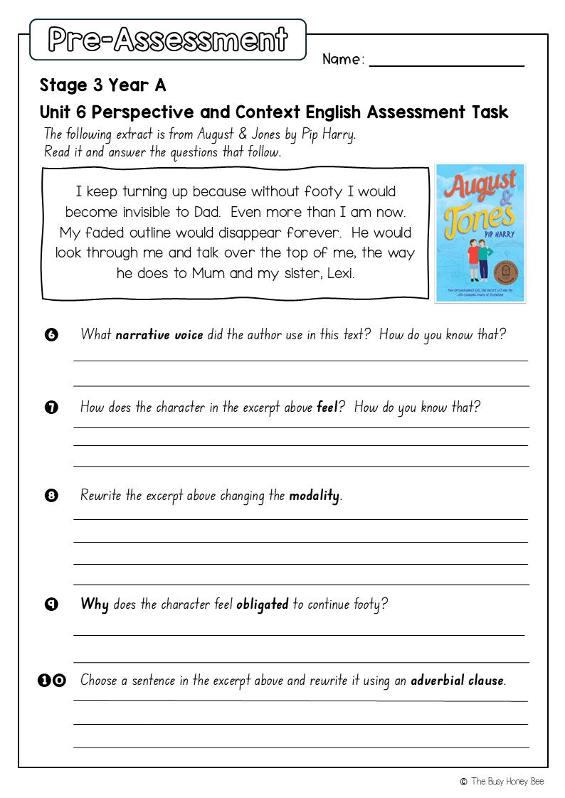Stage 3 Year A English Pre- and Post-Assessment Unit 6 Perspective and context
