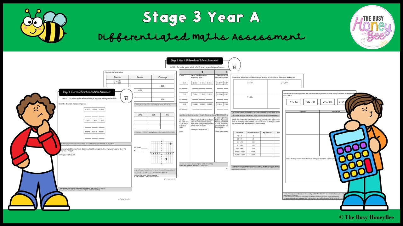Stage 3 Year A Differentiated Maths Assessment Unit 20
