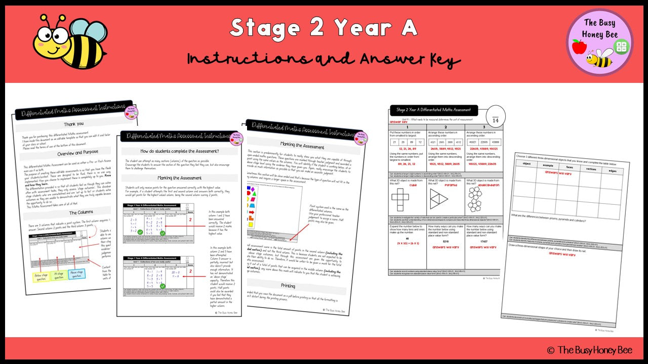 Stage 2 Year A Differentiated Maths Assessment Unit 9