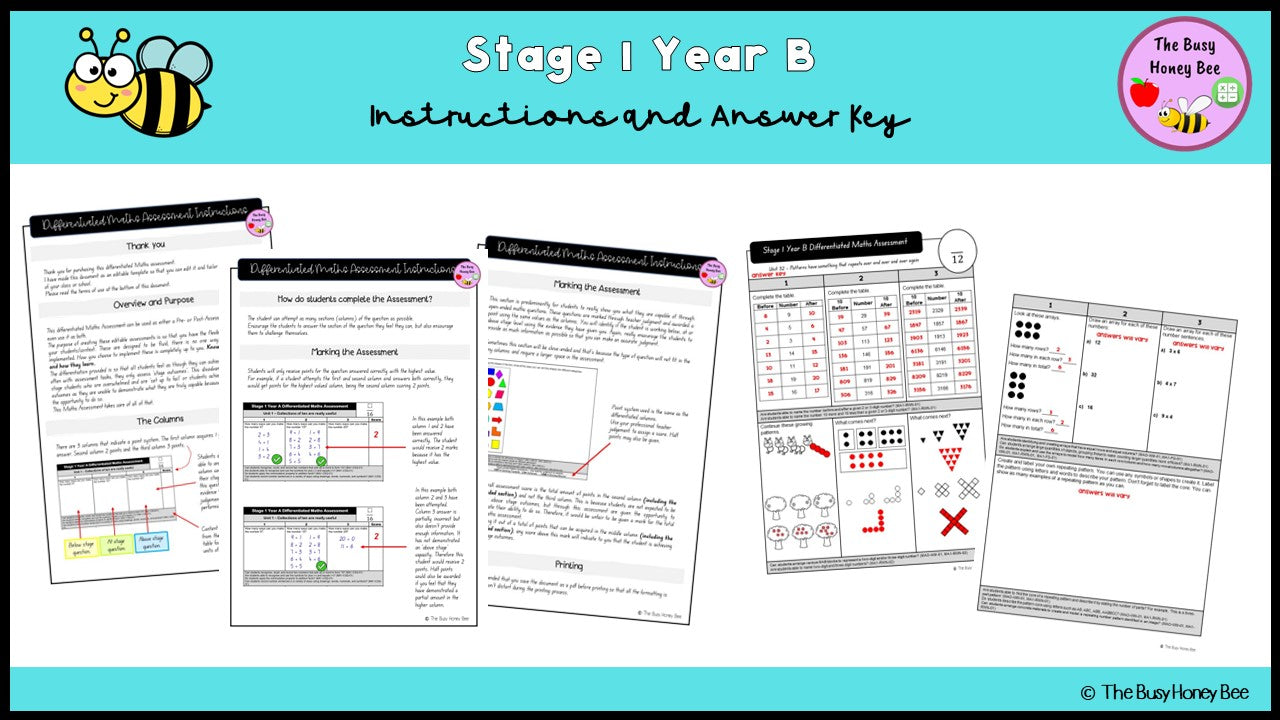 Stage 1 Year B Differentiated Maths Assessment Unit 32