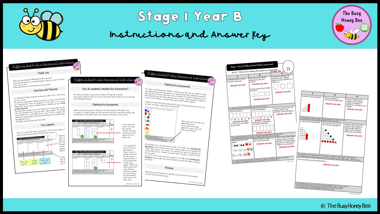 Stage 1 Year B Differentiated Maths Assessment Unit 22
