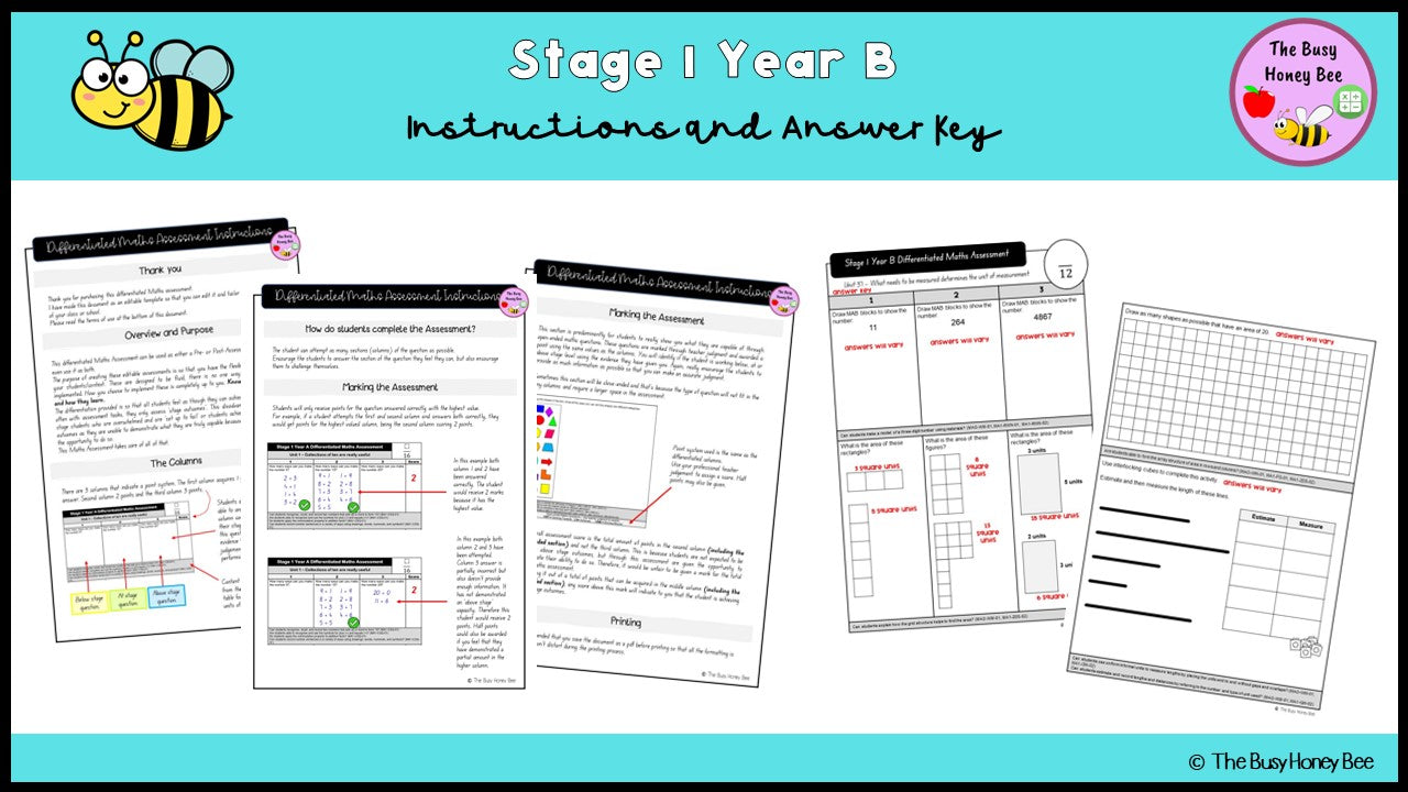 Stage 1 Year B Differentiated Maths Assessment Unit 37