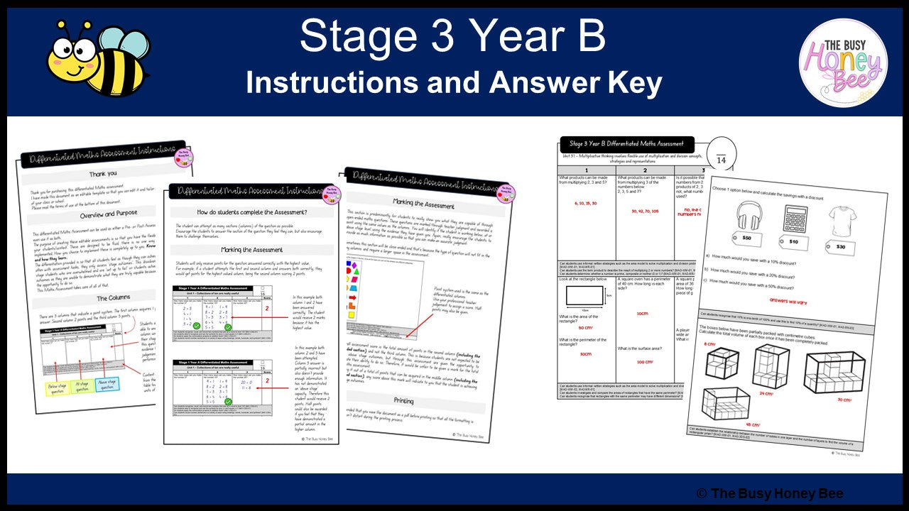 Stage 3 Year B Differentiated Maths Assessment Unit 37