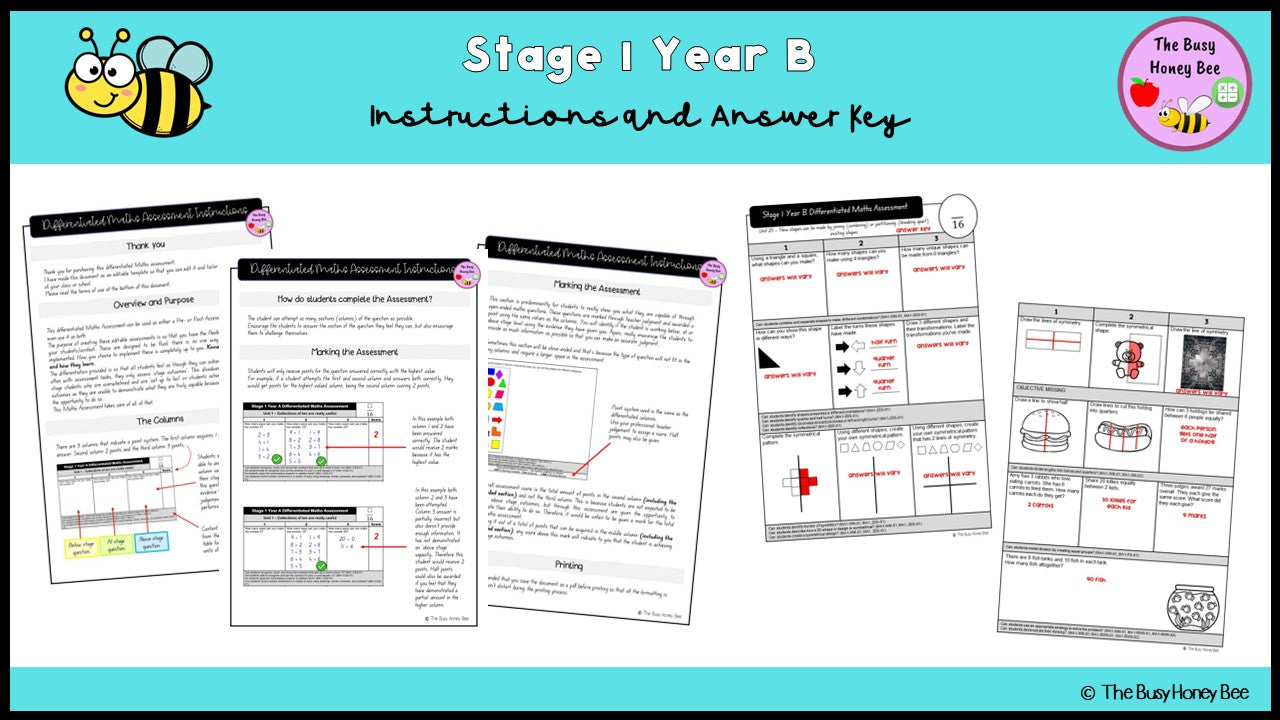 Stage 1 Year B Differentiated Maths Assessment Unit 25