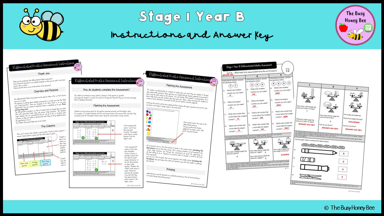 Stage 1 Year B Differentiated Maths Assessment Unit 34