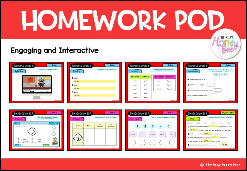Stage 2 Year A Homework/Learning Pods Term 2 Mega Bundle