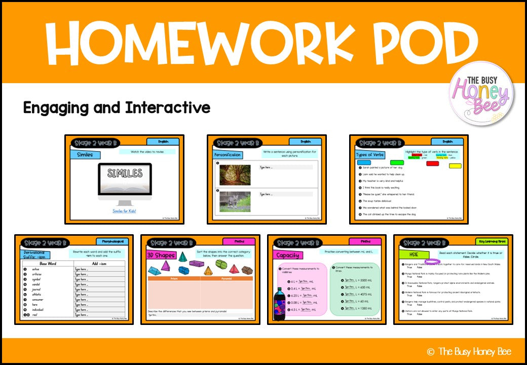 Stage 2 Year B Homework/Learning Pods Term 2 Mega Bundle