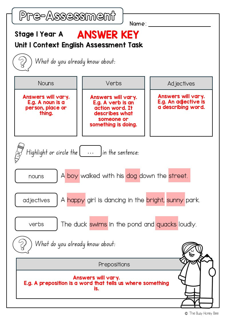 Stage 1 Year A English Pre- and Post-Assessment Unit 1
