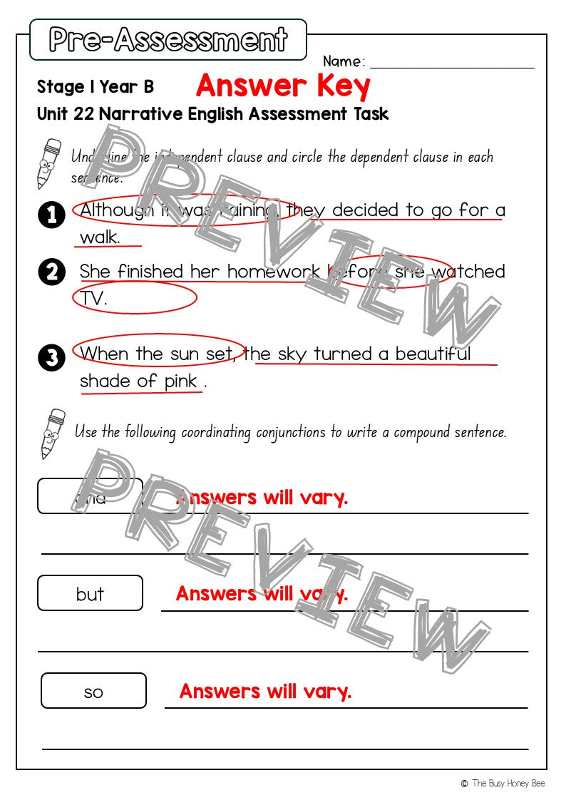 Stage 1 Year B English Pre- and Post-Assessment Unit 22